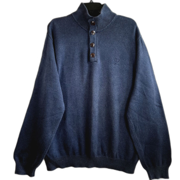 IZOD Mens Sweater XXL Heather Blue/Gray, Buttons, Ski, Heavy, Warm, Preppy, Golf - Picture 1 of 9